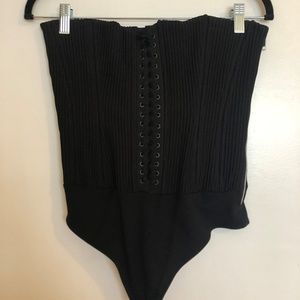 Kendall and Kylie black lace-up corset bodysuit